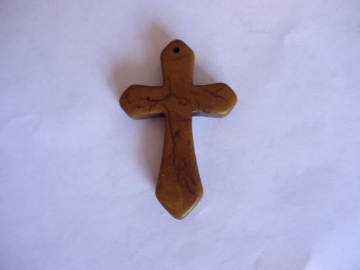 (image for) Cross Pendant stone bead - brown #CP-2smallBrown
